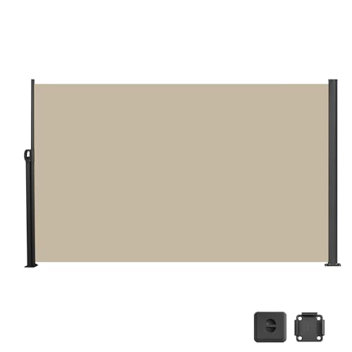 138" x 71" Retractable Side Awning – Waterproof & UV-Resistant Privacy Screen Divider for Balcony, Terrace, Porch (Beige) – Roll-Up Outdoor Shade & Wind/Sun Barrier