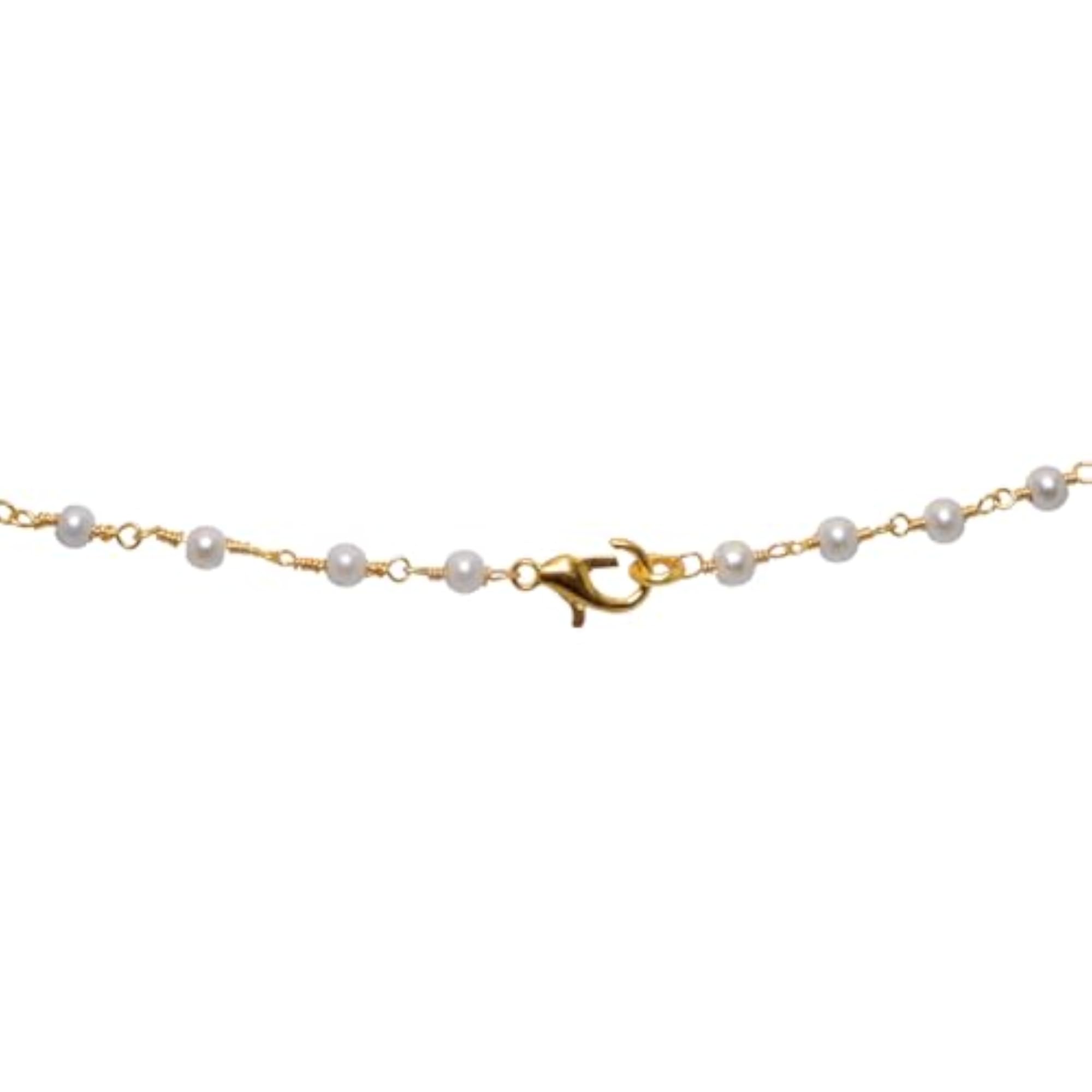 Jaipur African Ruby Gemstone with Pearl Chain in 925 Silver Plating