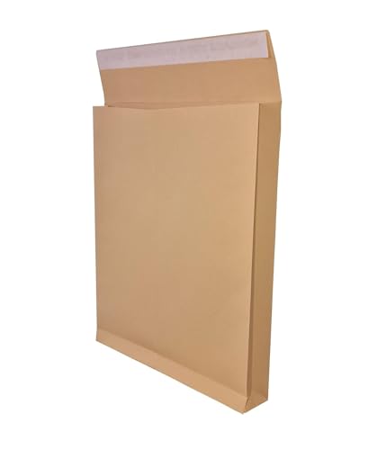 25x Faltentaschen E4 braun, 280x400mm, 4cm Bodenfalte, selbstklebend mit Abziehstreifen, 140 g/qm, Faltenversandtaschen Musterbeutel