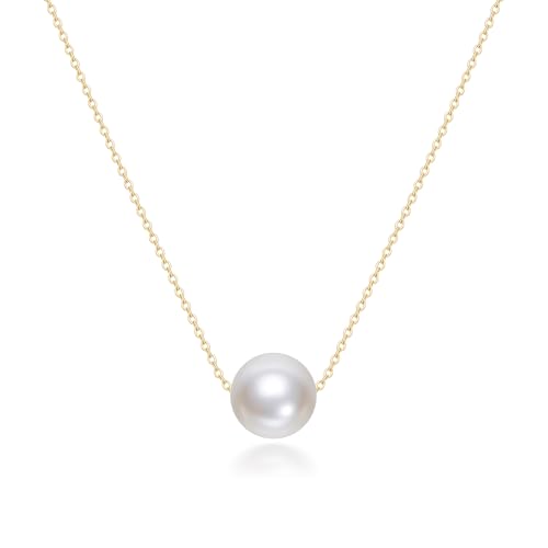 Mameloly Pearl Necklaces for Women Dainty 14K Gold Plated O-link Chain 10MM Single Simulated White Pearl Pendant Necklace for Her Wedding Birdal