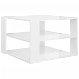 vidaXL Couchtisch mit Ablageflächen Beistelltisch Wohnzimmertisch Kaffeetisch Sofatisch Teetisch Tisch Wohnzimmer Hochglanz-Weiß 60x60x40cm Holzwerkstoff
