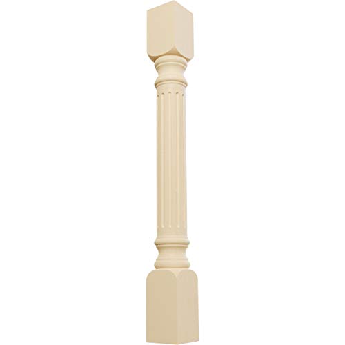 Ekena Millwork COL03X03X35RIMA Richmond Fluted Cabinet Column (Top Block: 6 1/8", Bottom Block: 7 1/8"), 3 3/4"W x 3 3/4"D x 35 1/2"H, Maple