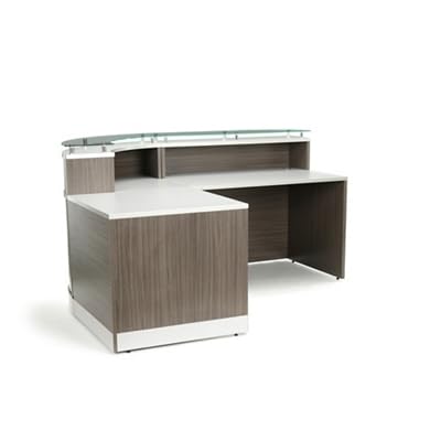 image for nbf signature series Esquire L-Shaped Reception Desk - Glass Top, Drif
