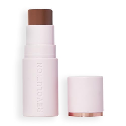 Revolution Beauty London, Skin Silk Bronzer Stick, Buildable Color for Cheek, Eye, & Lip, Cream-to-Powder Formula, Vegan & Cruelty-Free, Tan Carmel, 0.15 oz