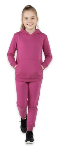 Kids Girls Hooded Tracksuit Unisex 2 Piece Set Plain Sweatshirt Jogging Bottoms Soft Warm Fleece Tracksuits for Boys Girls