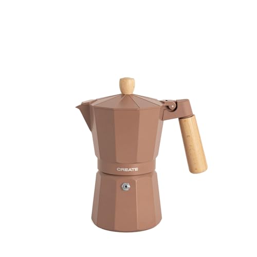 CREATE / THERA MOKA RETRO/Cafetera italiana con adaptador para inducción moca/Capacidad de 9 tazas, aluminio, 450 ml, válvula de seguridad, apta para gas, cocina eléctrica o vitro