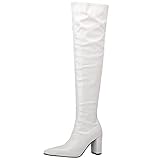  Gicoiz Mujer Puntiagudo Charol Botas Sobre La Rodilla Fiesta Warm Tacón Ancho Botas Moda Invierno Long Botín Riding Zapatos de Vestir Blanco Talla 37 EU-38Cn