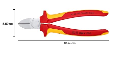 KNIPEX Seitenschneider, verchromt, 180 mm, Chrom-Vanadium Stahl, VDE, weicher Draht(Kupfer)-harter Draht(Stahldraht), Präzisionsschneiden, 70 06 180