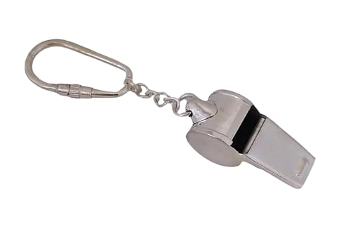 Antique Security Guard Whistle Brass Keychain-Silver Finish4