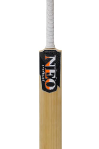 NEO Sportings Kashmir Willow Cricket Bat, Grade 1 Premium Wood, Adult and Youth Size, Harrow Size with Natural Wood Finish (Players preferring Size 6 and Harrow) (Harrow)