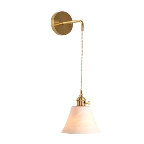 ISCBAFYX Lámpara de Pared, lámpara de Pared Frontal con Espejo de latón japonés Retro - Dormitorio, mesita de Noche, Pantalla de cerámica, Aplique de Pared LED para el hogar, Accesorio de iluminación