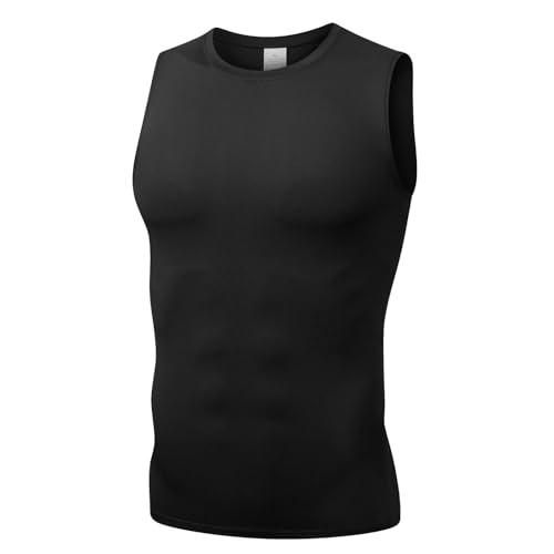 Mens Athletic Compression Shirts Dry Fit Sleeveless Under Shirt Running Workout Muscle Base Layer Tank Tops for Gym