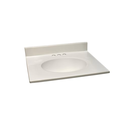 Image of Design House 586271 Cultured Marble 25-inch Vanity Top with Integrated Oval Bowl, 4 Centerset, White on White
