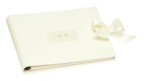 Rössler Papier 1877822005 - Two Hearts - Fotoalbum/Gästebuch (60 weiße Seiten, 30 Blatt, 22 x 18 cm) weiß mit Herzen-Applikation und Schleife