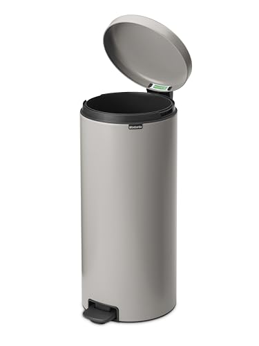 Image of Brabantia NewIcon Step On Trash Can 8 Gallon /30L, Large Kitchen Garbage Can with Soft Closing Lid, Removable Inner Bucket, Non-Slip Base, Soft Grey, Free PerfectFit Trash Bags, 11.4 x 15.0 x 26.8 in