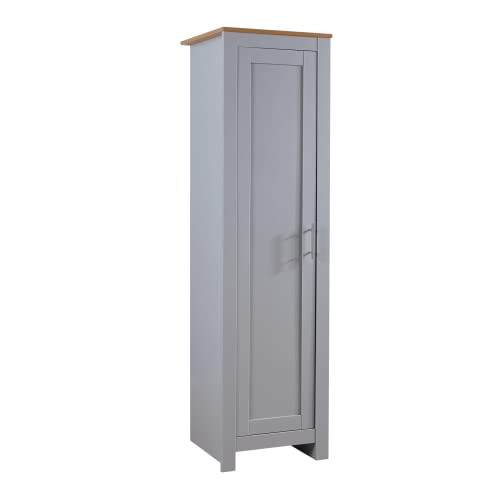 Home Source Bedroom Furniture, 1 Door Slim Wardrobe, Oak Effect Top, Grey