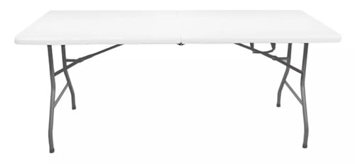 Mesa Dobrável Vira Maleta Portátil com Alça Retangular 1,80m para Áreas Internas e Externas (Branco Off-White)