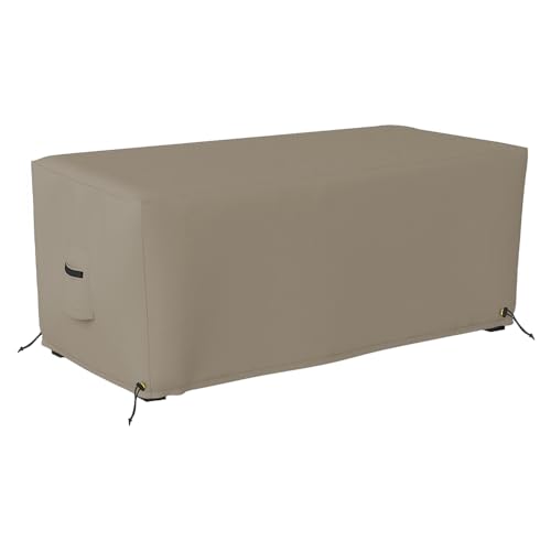 Covers & All Rectangle Ottoman Cover, 12 Oz Waterproof UV & Weather Resistant Patio Garden Furniture Stool Protector, Indoor Outdoor with Air Vents & Drawstrings (48" L x 25" W 18" H, Beige)