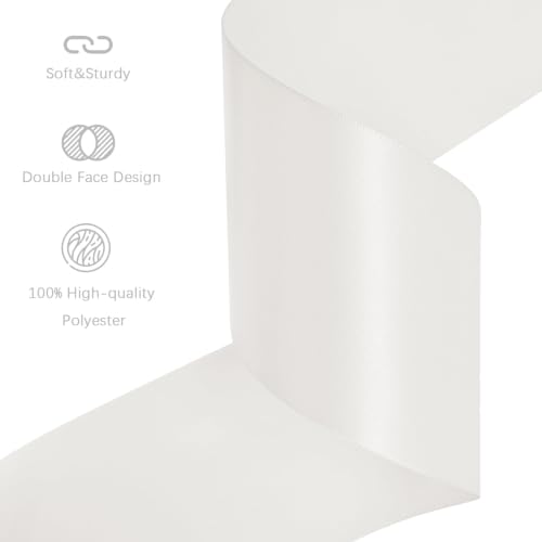 Image of Off White Satin Ribbon 3 inch X 15 Yards Polyester Ribbon for Gift Wrapping Very Suitable for Weddings Party Hair Bow Invitation Decorations and More