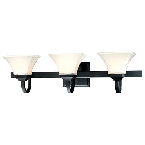 Image of Minka-Lavery Agilis 3 Light Bath in Black Finish with Lamina Blanca Glass