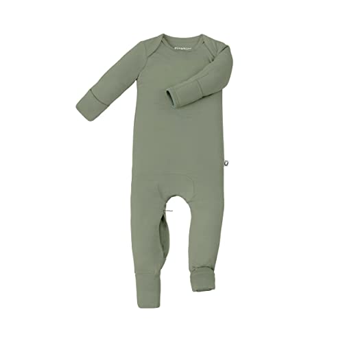 GUNAMUNA Convertible Baby Footie Pajamas – 2-in-1 Romper with Diaper-ZiP, Fold-Over Mittens & Cuffs, Sage, 12-18 Months