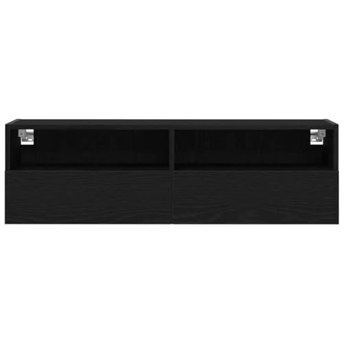 Meuble TV suspendu chêne noir 100cm : rangement multimédia optimal pour écran