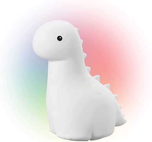 Globe Electric 13319 Brontosaurus Multicolor Changing LED Integrated Rechargeable Silicone Night Light, Table Lamp, Tap Light, White, Room Décor, Home Décor, Nightstand, Bedside Lamps, LED Lamp