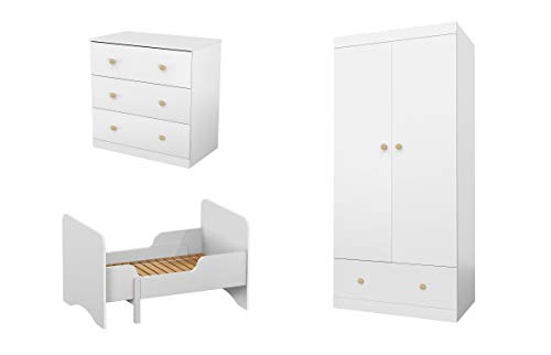 Polini Kids - Armario con cama y cómoda para habitación infantil, color blanco