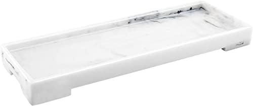 Luxspire Vanity Tray, Bathroom Tray Toilet Tank Storage Tray, Resin Kitchen Sink Trays, Vanity Countertop Organizer for Candles Soap Towel Perfume Holder Jewlery Dish, Marble Style -S- White Marble