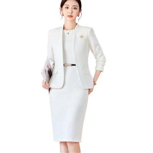 Women's Solid Color Stand Collar Long Sleeve Two Piece Slim Fit Suit and Dress Set2