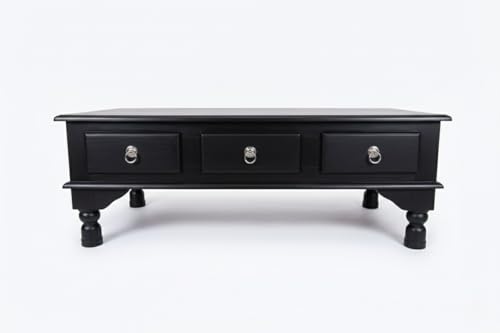 Image of Solid Sheesham Wood Coffee Table with 3 Drawers Storage | Wooden Center Table for Living Room | Rectangle Centre Table for Home & Office | Walnut Finish