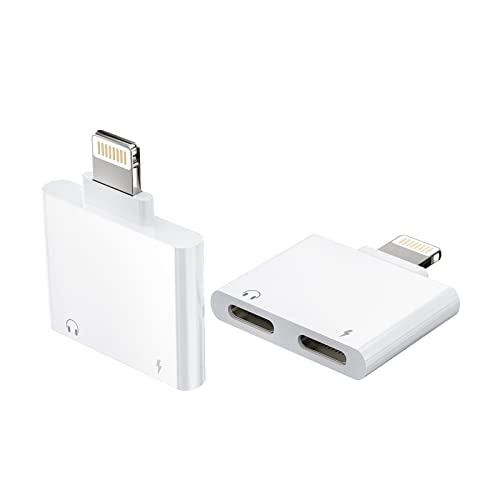 Dual Lightning Dongle iPhone Headphone Splitter(2 Pack)2in1 Charger AUX Cable Audio Charge Jack Adapter Apple MFI Certified Music Converter for 11 12 13 14 Pro Max Mini Se X Xr 7 8 Plus Ipad Connector