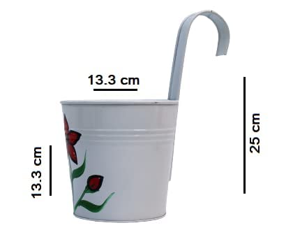 ALTRUIST Railing Oval Flower Pots Planters for Plants, Hanging Metal for Balcony Railing Vertical Hook for Home Gardening, 5 Inc Railing Pot White Color | Set of 4|