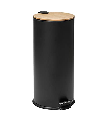 Five - Poubelle 30 litres en Métal Noir et Couvercle en Bambou Naturéo Cover