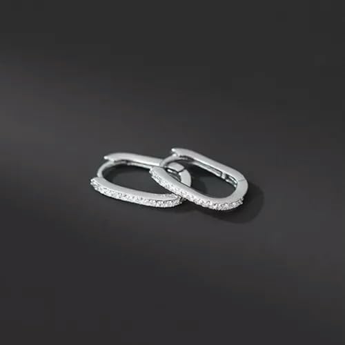 Pendientes de aro ovalados con circonitas cúbicas en Plata 925 para Mujer - Plata