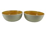  Generico Juego de 2 cuencos 23 x 9, exterior de color liso e interior con efecto bambú de melamina (Beige)