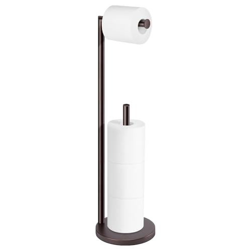 Toilet Paper Holder Stand Bathroom Toilet Paper Roll Holder Stand with Reserve Standing Toilet Paper Holder with Storage Toilet Paper Roll Holder for 4 Rolls Bronze