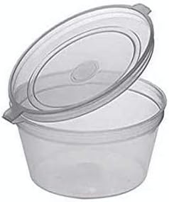 PNW Components50 Pack 100ml 4oz Disposable Or Reusable Leak Proof Clear Deli Sauce Pots/Containers with Hinged Lids Store Chutney Sauces Dips-Dishwasher Microwave Freezer Food Safe