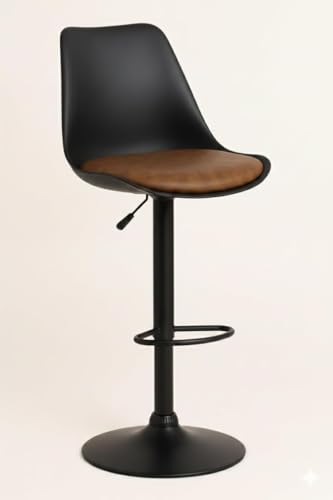 Enosilla 360 REVOLVING Height Adjustable Swivel BAR Stool/Kitchen Chair Suitable for Kitchen, Cafeteria, Dining, Office, Shops, Counter seat, Breakfast, Pub (Black Base) (Black and Brown)