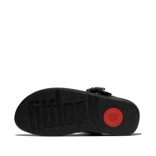 Image of FitFlop Womens LULU Crystal Buckle Toe-Post Sandals with Microwobbleboard Technology, Microfiber Toe Post, Slip Resistant Rubber Outsole, Cushioned Arch Support for All Day Comfort