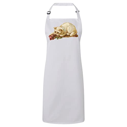 Tablier chat blanc cuisine anti-tache | Protégez vos vêtements avec art