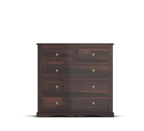 Image of Sheesham Wooden Chest of Drawer for Living Room | Solid Wood Dresser Storage for Bedroom with 5 Drawer | Rosewood Cabinet Storage (Walnut)