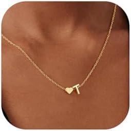 Initial Heart Necklace for Women - 14K Gold Plated Necklace, Dainty Small Heart Initial Necklaces, Birthday Christmas for Women Mom Aunt Sister