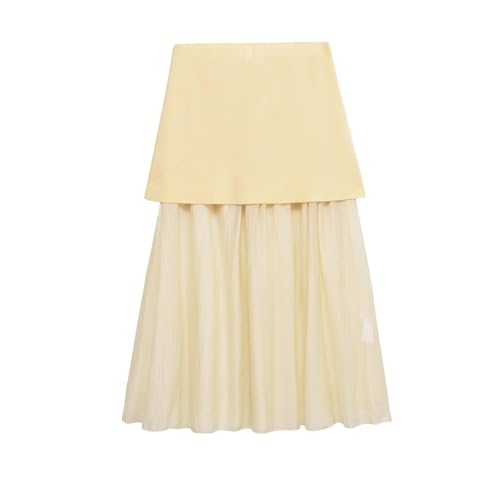 Women's Stylish Combined Midi Knit Skirt with Flowy Pleated Hem, High-Waisted & Elasticated Waistband
