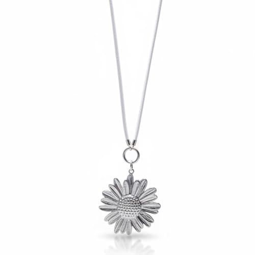 FERALIAH.- Colgante Mujer Grande Flor Plata en seda satinada y plata 925 multiposición-Colgante Largo Mujer Altura Ajustable - Ideal para Regalo - Collar Flor Grande (Plateado)
