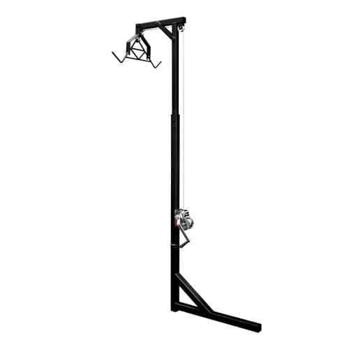 Hitch Mounted Deer Hoist Truck Hitch Game Hoist, 360° Swivel Adjustable Height 600 Lbs Capacity Truck Crane Pickup Truck Crane (Include Roller/Hook/Hanging Rod/Extension Rod)