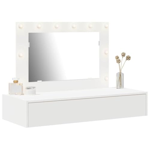 Tomostar Coiffeuse Murale avec Miroir et Lumières, Table de Maquillage Suspendue avec Tiroir Table de Toilette Murale Blanc 100 x 40 x 70 cm Bois d'ingénierie