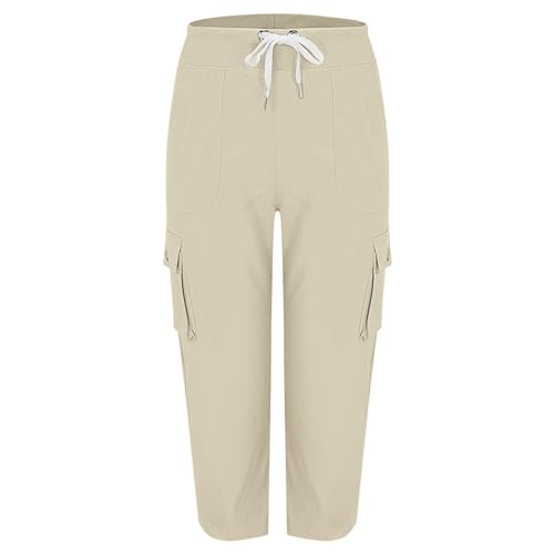Womens Cargo Capris Summer Casual Drawstring Mid Waisted Hiking Jogger Pants Lightweight Outdoor Cotton Capri Pants (S-3XL)3