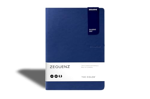 Image of Zequenz A5 Size Dark Navy Blue Slim Notebook Blank Acid Free Paper 200 Pages 80GSM 360 Degree Flexibility 100% Handmade Fountain Pen Friendly Color Series Bookmark Included