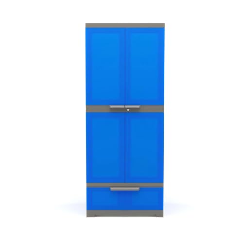 Image of Nilkamal Freedom FMDR1BE Plastic Storage Wardrobe with 1 Bottom Drawer and Clothes Organizer |3-Year Warranty|Almirah for Home, Living Room, Bed Room|Adult & Kids|Deep Blue /Grey